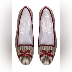 Stubbs & Wootton Burgundy-Trim Plaid BOW RUSSELL SLIPPERS loafers embroidered 7